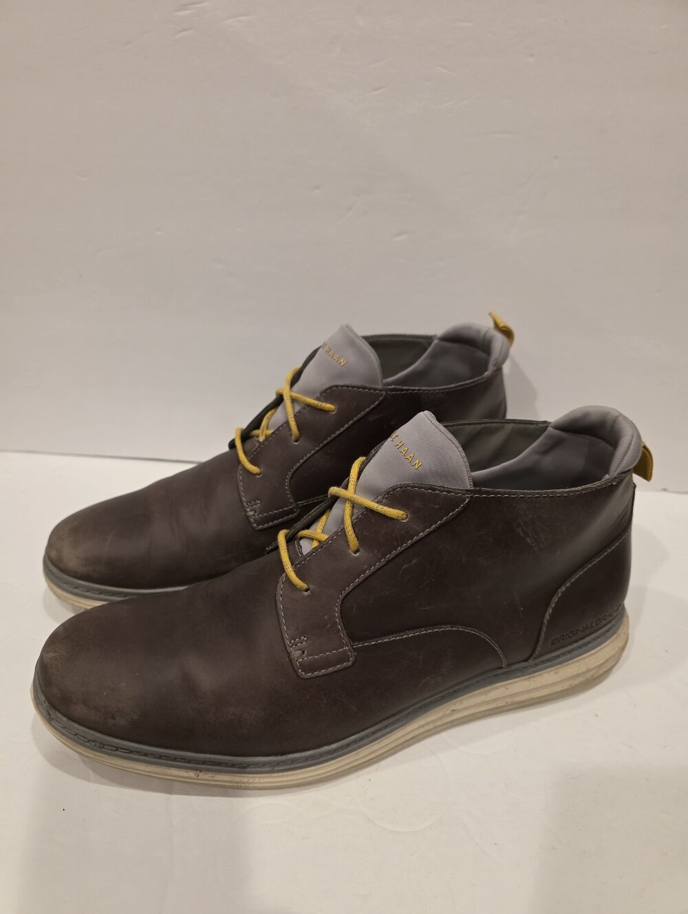 Men's Brown Leather Chukka Boots with Yellow Laces 10.5 Waterproof